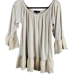 Sanctuary Sz M Juliette On Off shoulder Ruffle Bell Sleeve Linen Blend Blouse